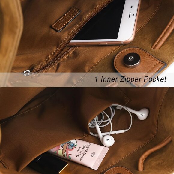 Leather Bucket Bags and Drawstring Crossbody Purse for Women Medium Tote and Hob - Picture 4 of 7